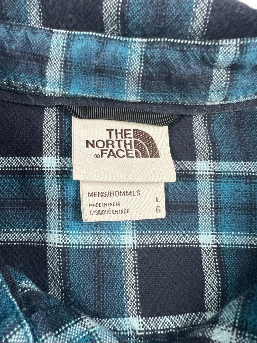 The North Face Men’s Large Blue Plaid Flannel Shirt Button Down Outdoor Hiking
